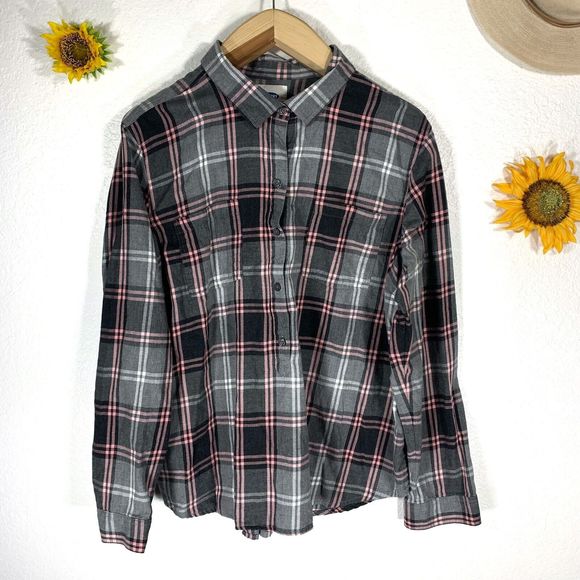 Old Navy Gray Pink And White Quarter Button Plaid Cotton Top Plus Sz XXL Women’s - Picture 1 of 14